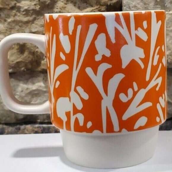 Starbucks Coffee Mug Abstract Floral Pattern Stackable 12 OZ Orange Mug 2016 - Picture 3 of 7